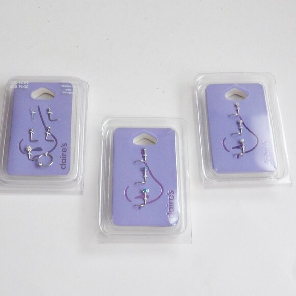 Claire's Bundle of 3 Packages Stainless Steel Nose Jewelry Mostly Studs - Picture 1 of 13